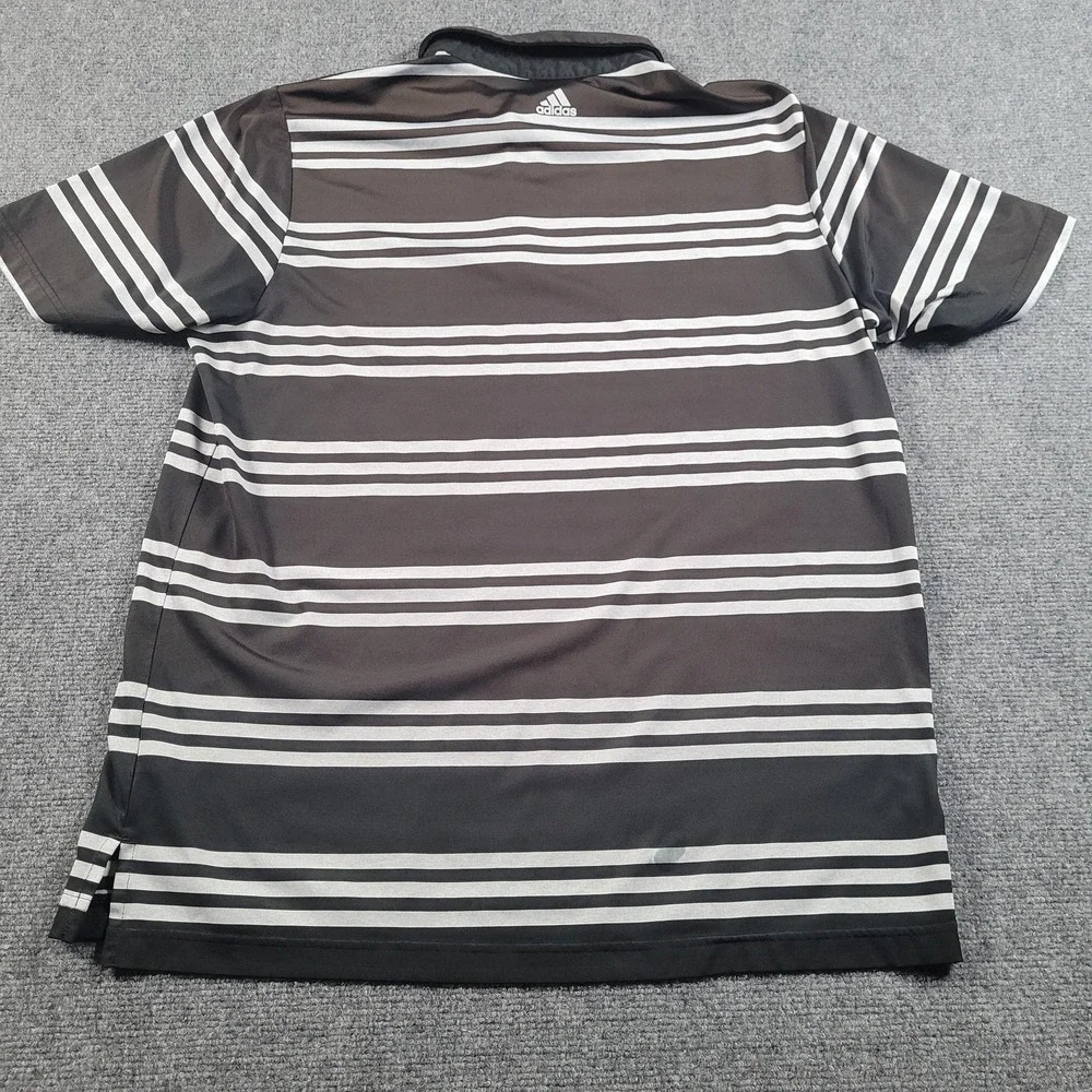 Adidas Polo Shirt Mens Large Black‎ Gray Striped Puremotion Golf Performance